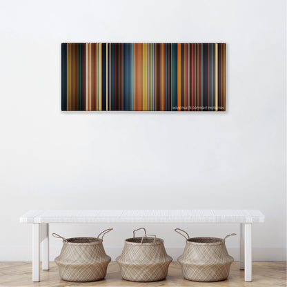 Alice Through the Looking Glass color palette canvas above a white bench with three woven baskets