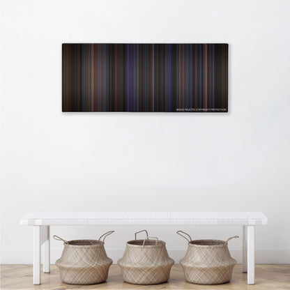 The Negotiator color palette canvas above a white bench with three woven baskets
