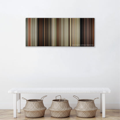 Drive Angry color palette canvas above a white bench with three woven baskets