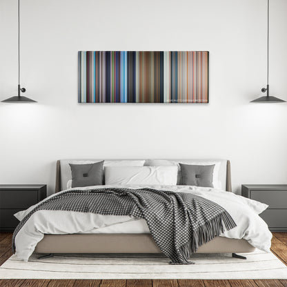 Licence to Kill color palette canvas above a bed, between two black pendant lamps