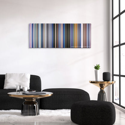 The Cell color palette canvas above a black sofa with a gold-topped table