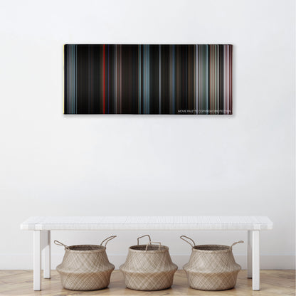 The Warriors color palette canvas above a white bench with three woven baskets