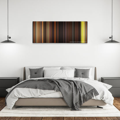 ParaNorman color palette canvas above a bed, between two black pendant lamps