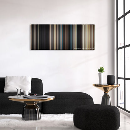 Paper Towns color palette canvas above a black sofa with a gold-topped table