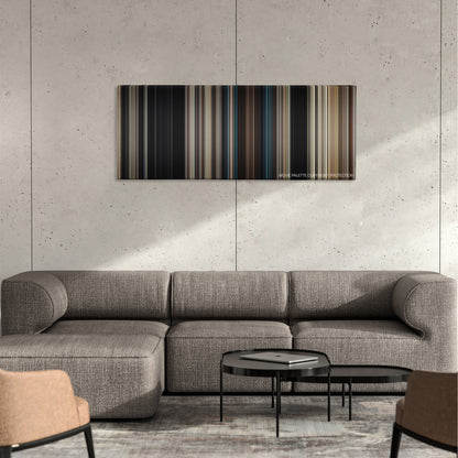 Paper Towns color palette canvas on a concrete wall above a gray sectional sofa