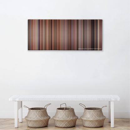 Cheaper by the Dozen color palette canvas above a white bench with three woven baskets