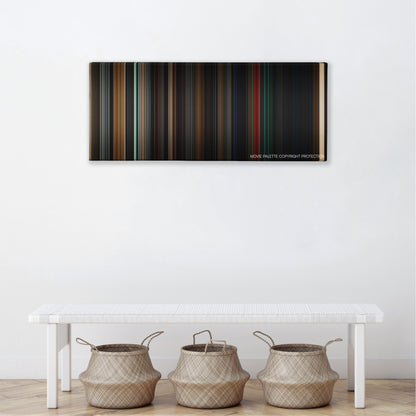 Insidious: Chapter 3 color palette canvas above a white bench with three woven baskets