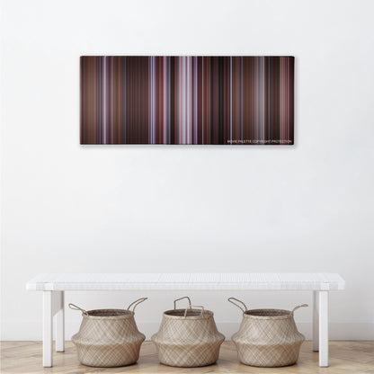 Just Friends color palette canvas above a white bench with three woven baskets