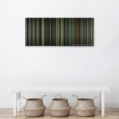 Gone Girl color palette canvas above a white bench with three woven baskets