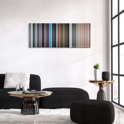 Licence to Kill color palette canvas above a black sofa with a gold-topped table