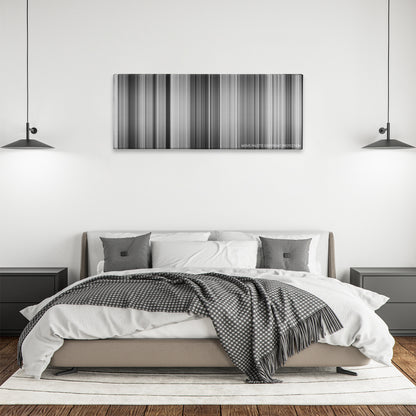 It Happened One Night color palette canvas above a bed, between two black pendant lamps