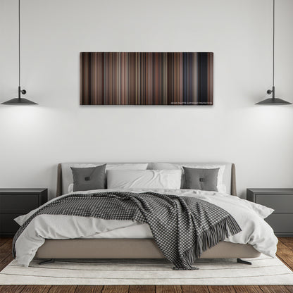 L.A. Confidential color palette canvas above a bed, between two black pendant lamps