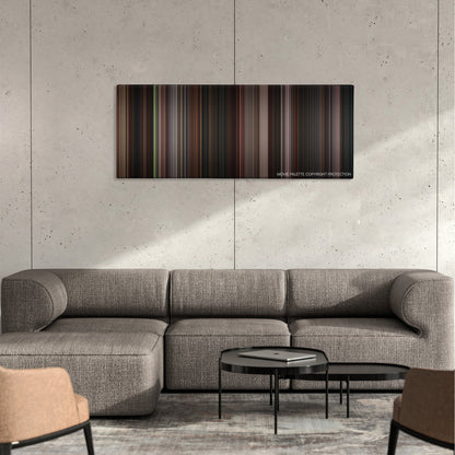 Lady in the Water color palette canvas on a concrete wall above a gray sectional sofa
