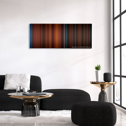 The Invitation color palette canvas above a black sofa with a gold-topped table