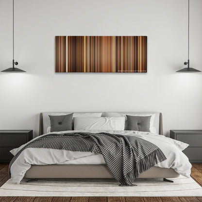 Lock, Stock and Two Smoking Barrels color palette canvas above a bed, between two black pendant lamps