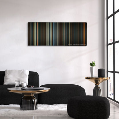 The Hobbit: The Desolation of Smaug color palette canvas above a black sofa with a gold-topped table