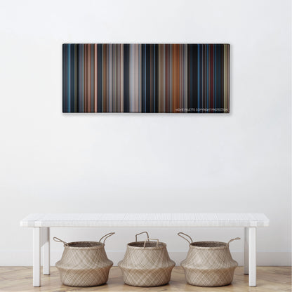 Conspiracy Theory color palette canvas above a white bench with three woven baskets