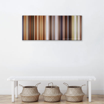 Jobs color palette canvas above a white bench with three woven baskets
