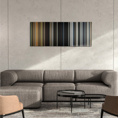 The Divergent Series: Insurgent color palette canvas on a concrete wall above a gray sectional sofa