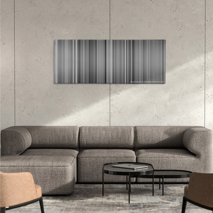 Modern Times color palette canvas on a concrete wall above a gray sectional sofa