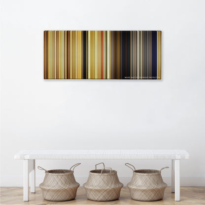 Moonrise Kingdom color palette canvas above a white bench with three woven baskets