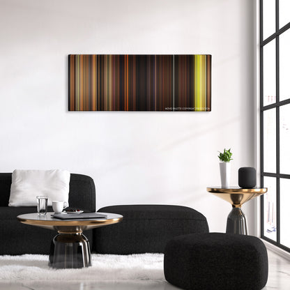 ParaNorman color palette canvas above a black sofa with a gold-topped table