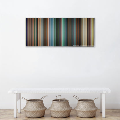Pixels color palette canvas above a white bench with three woven baskets