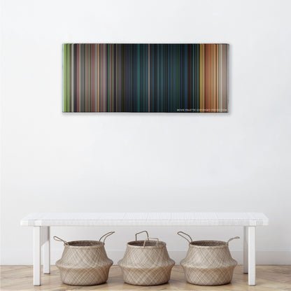 Snakes on a Plane color palette canvas above a white bench with three woven baskets