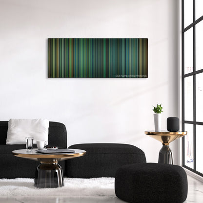 Lockout color palette canvas above a black sofa with a gold-topped table