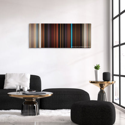 Booksmart color palette canvas above a black sofa with a gold-topped table