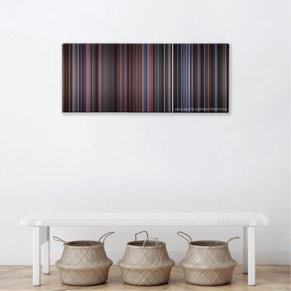 Gremlins 2: The New Batch color palette canvas above a white bench with three woven baskets