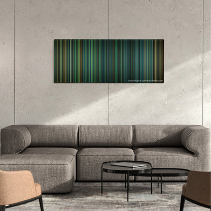 Lockout color palette canvas on a concrete wall above a gray sectional sofa