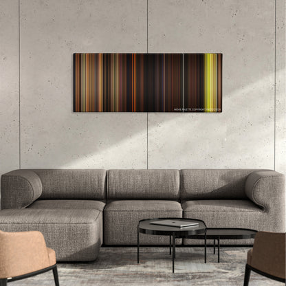 ParaNorman color palette canvas on a concrete wall above a gray sectional sofa