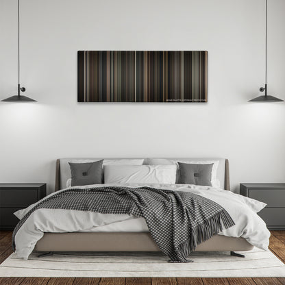 Sherlock Holmes color palette canvas above a bed, between two black pendant lamps