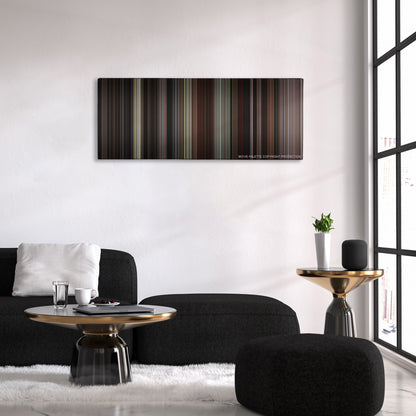 National Lampoon's Animal House color palette canvas above a black sofa with a gold-topped table