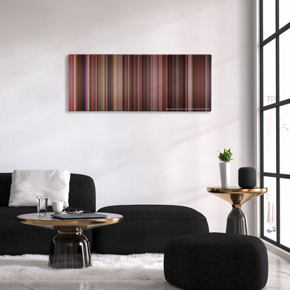 Legally Blonde color palette canvas above a black sofa with a gold-topped table