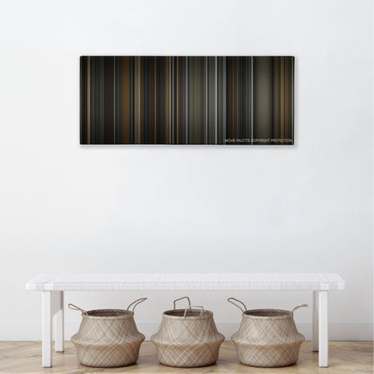 Amour color palette canvas above a white bench with three woven baskets