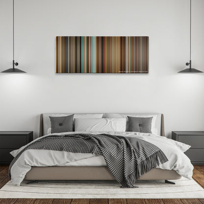 Kingsman: The Secret Service color palette canvas above a bed, between two black pendant lamps