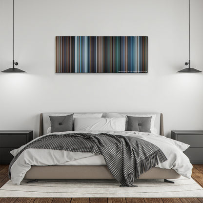 X-Men: The Last Stand color palette canvas above a bed, between two black pendant lamps