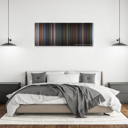 Ghost Ship color palette canvas above a bed, between two black pendant lamps