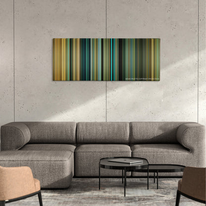 Colombiana color palette canvas on a concrete wall above a gray sectional sofa