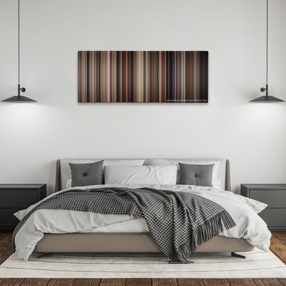 Chinatown color palette canvas above a bed, between two black pendant lamps