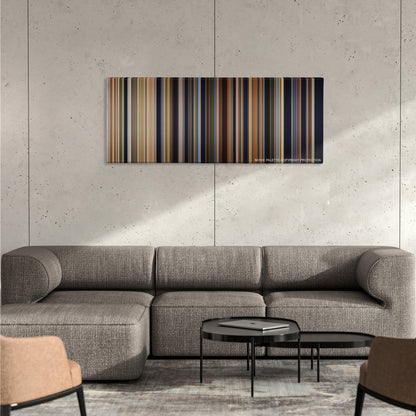 Paranormal Activity color palette canvas on a concrete wall above a gray sectional sofa
