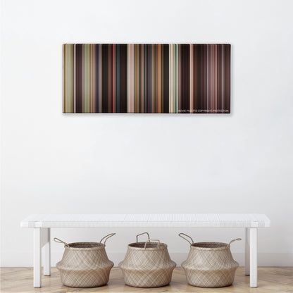 The Karate Kid color palette canvas above a white bench with three woven baskets
