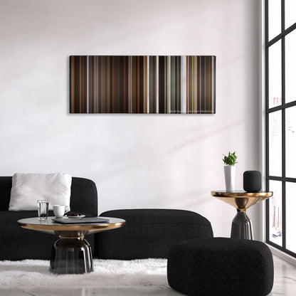 Brooklyn color palette canvas above a black sofa with a gold-topped table