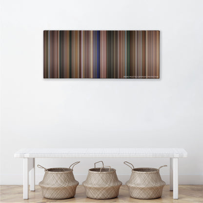 Coach Carter color palette canvas above a white bench with three woven baskets
