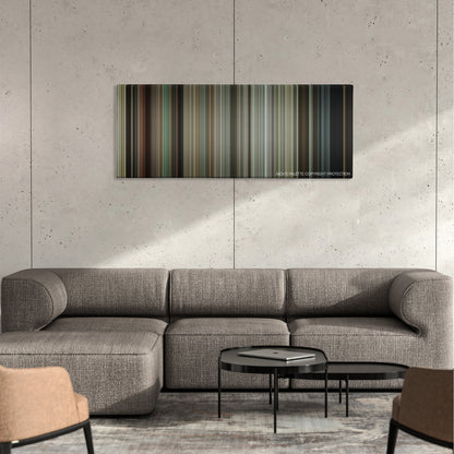 30 Minutes or Less color palette canvas on a concrete wall above a gray sectional sofa