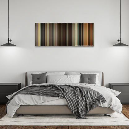21 Jump Street color palette canvas above a bed, between two black pendant lamps