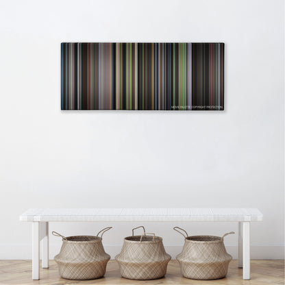 The Cider House Rules color palette canvas above a white bench with three woven baskets