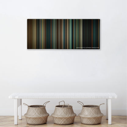A Nightmare on Elm Street color palette canvas above a white bench with three woven baskets